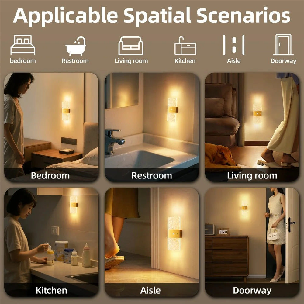 ASW005 / ASW006 Electroplated Magnetic Wall Light LED Motion Sensor Cordless Touch Control Wall Lamp - Rectangular / Gold - 6