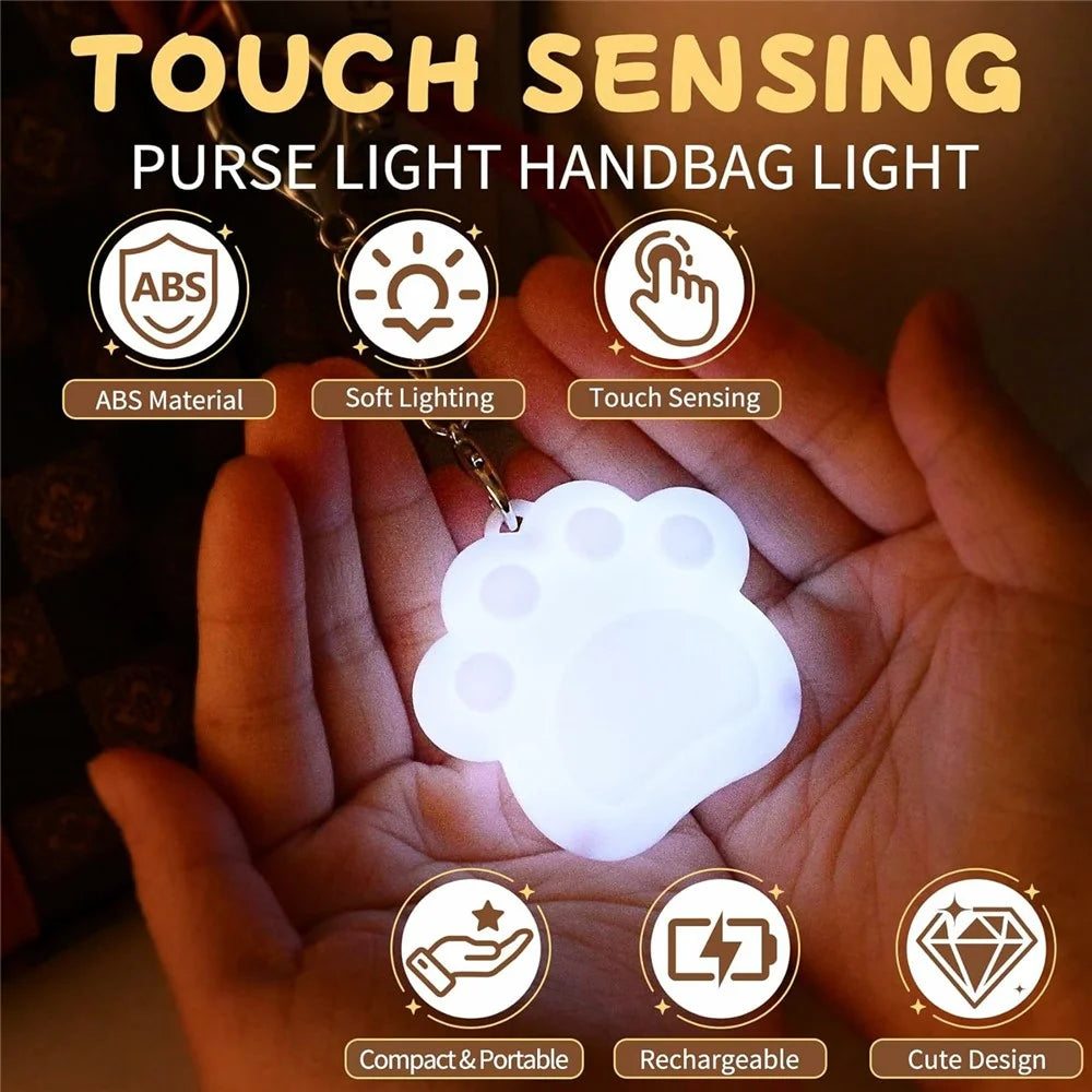 LED Touch Sensor Keychain Light USB-C Rechargeable Purse Handbag Light for Finding Items - Paw / White - 2