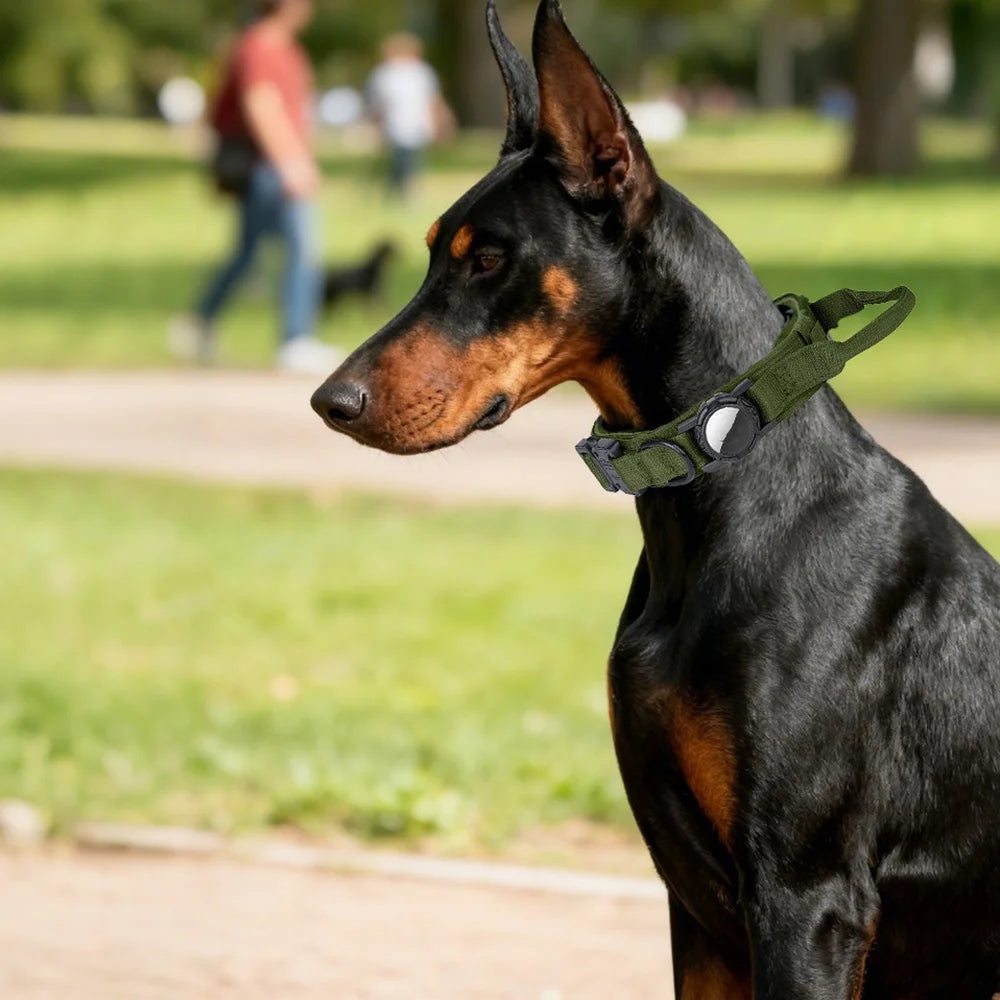 Size XL Tactical Dog Collar for Apple AirTag Nylon Double Layer Padded Waterproof Quick Release Buckle - Black - 2