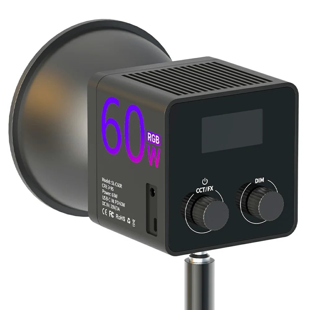 C60R Professional 60W Video Photography COB Fill Light RGB Stage Lamp, with 8 Batteries - EU Plug - 2