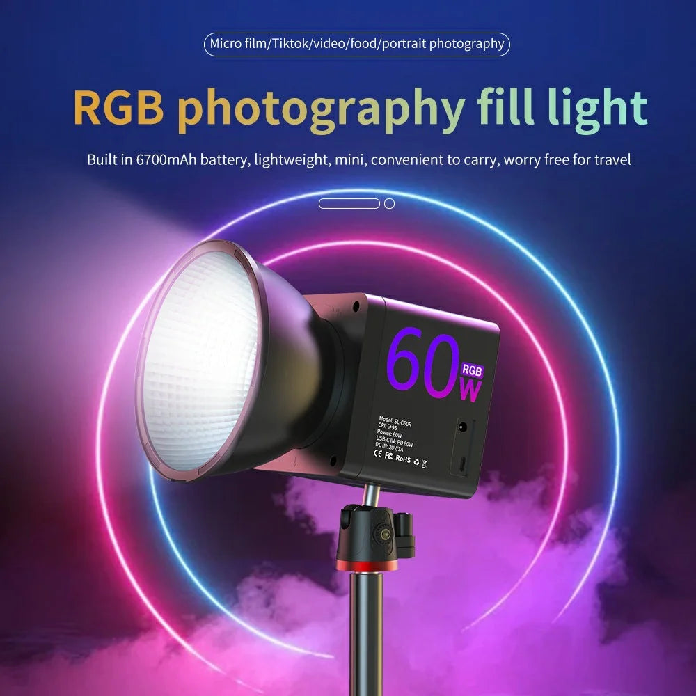 C60R Professional 60W Video Photography COB Fill Light RGB Stage Lamp, with 8 Batteries - EU Plug - 3