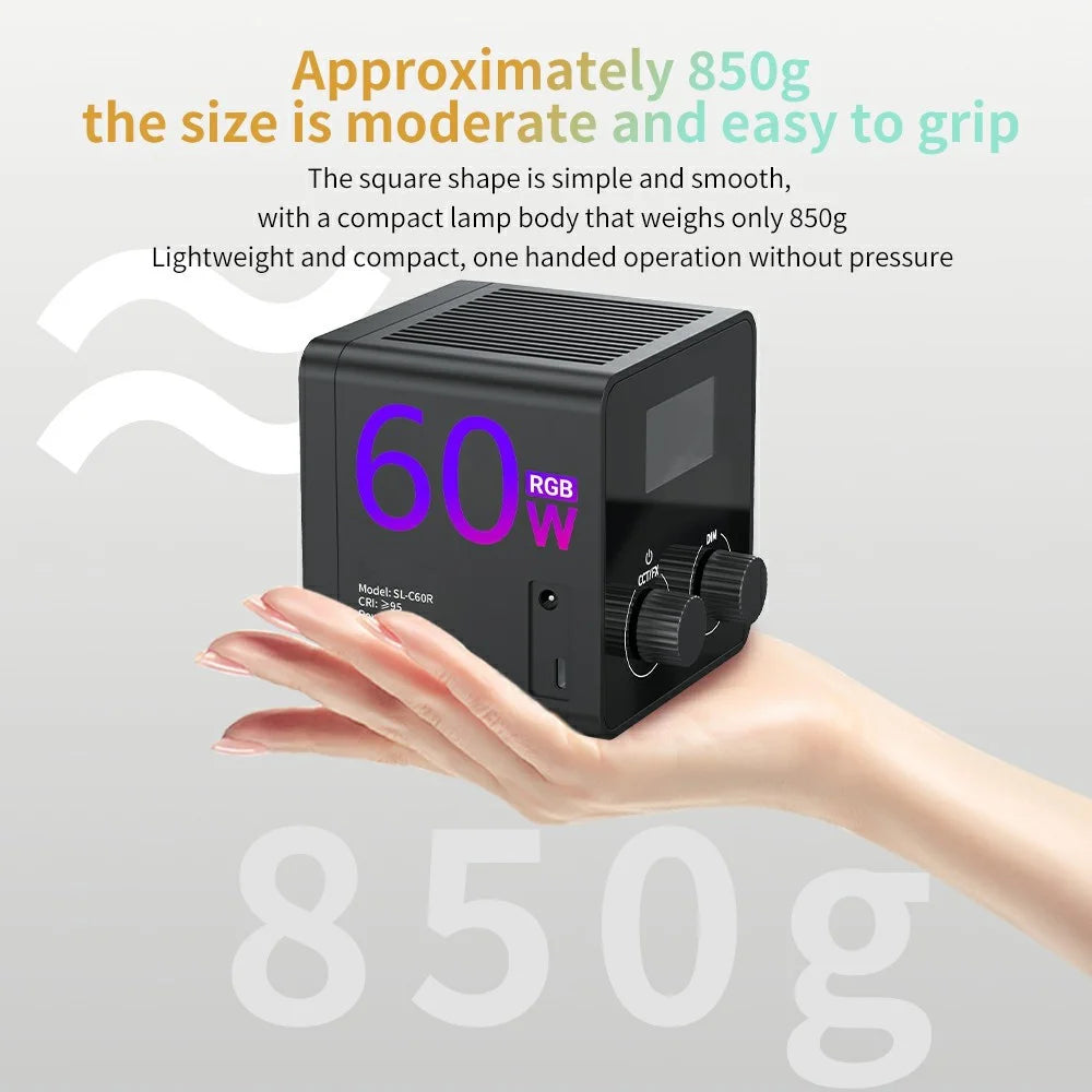 C60R Professional 60W Video Photography COB Fill Light RGB Stage Lamp, with 8 Batteries - EU Plug - 4