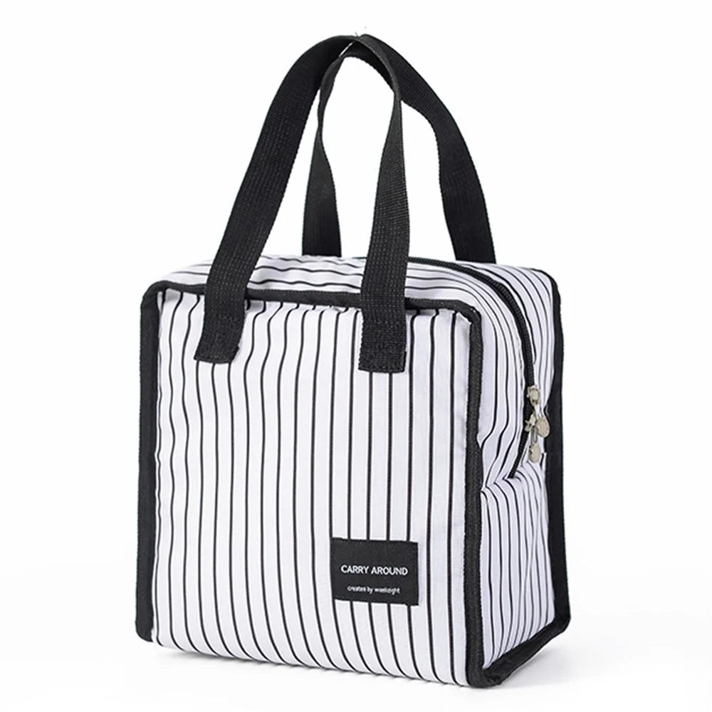 Stylish Insulated Lunch Tote Bag Picnic Office School Bento Zipper Bag - Square White - 1