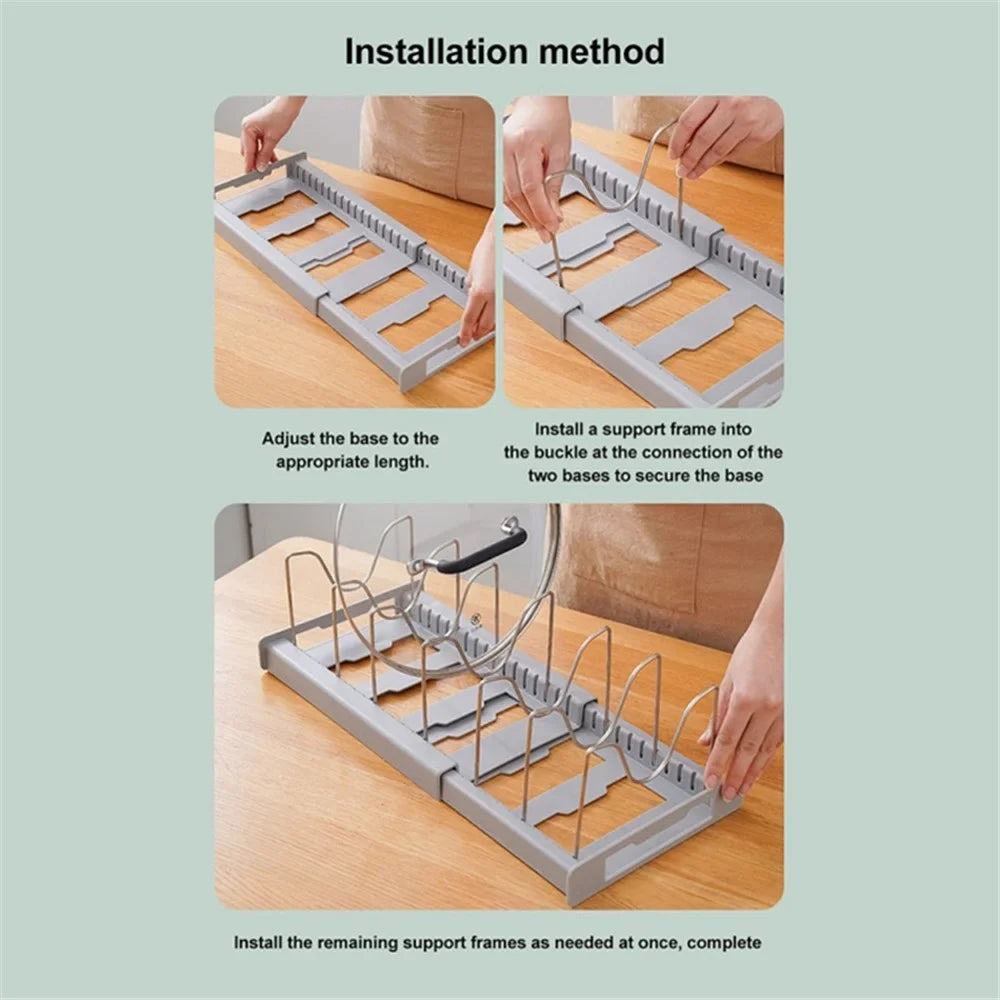Retractable Adjustable Kitchen Storage Rack Pot Lid Dish Pan Storage Stand - White - 7