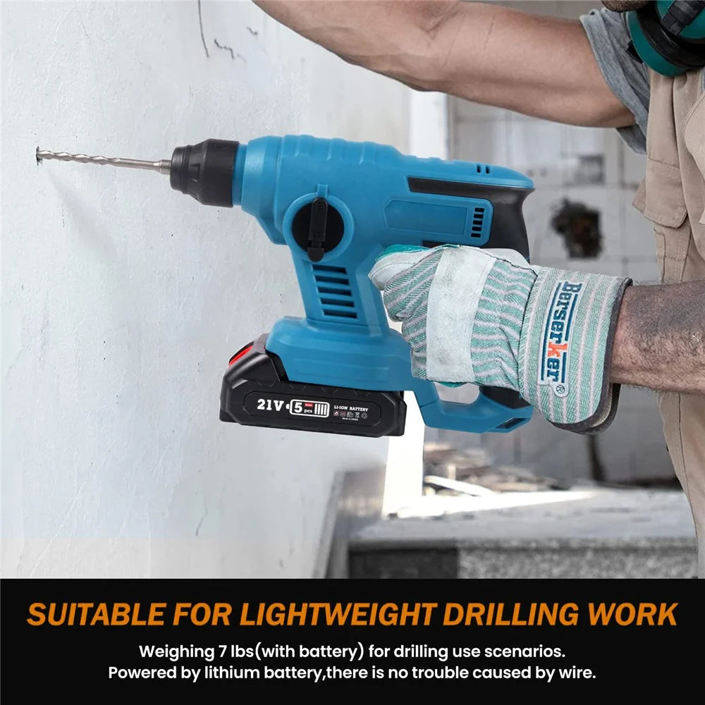 HILDA Rechargeable Electric Hammer Electric Impact Drill Wall Drilling Tools Set, EU Plug Charger + 1 Battery - 2