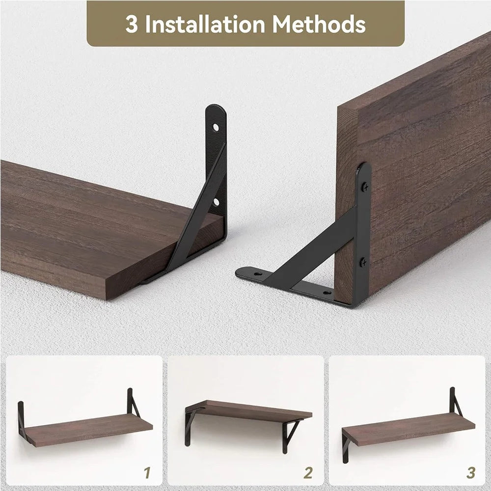 2Pcs Storage Shelf Wood Board Wall Mounted Living Room Home Organizer Rack - Brown - 5
