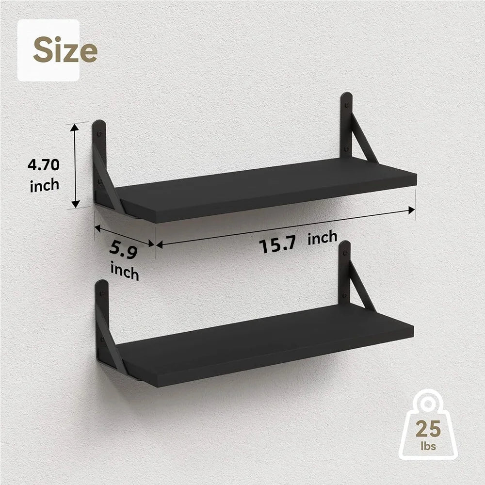 2Pcs Storage Shelf Wood Board Wall Mounted Living Room Home Organizer Rack - Brown - 6