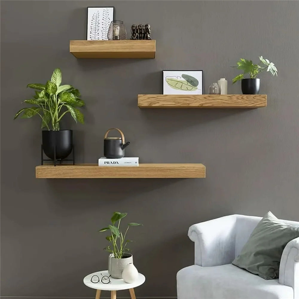 Wall Mount Floating Shelf Hidden Storage Box Secret Compartment Organizer for Home Office - Wood Color - 2