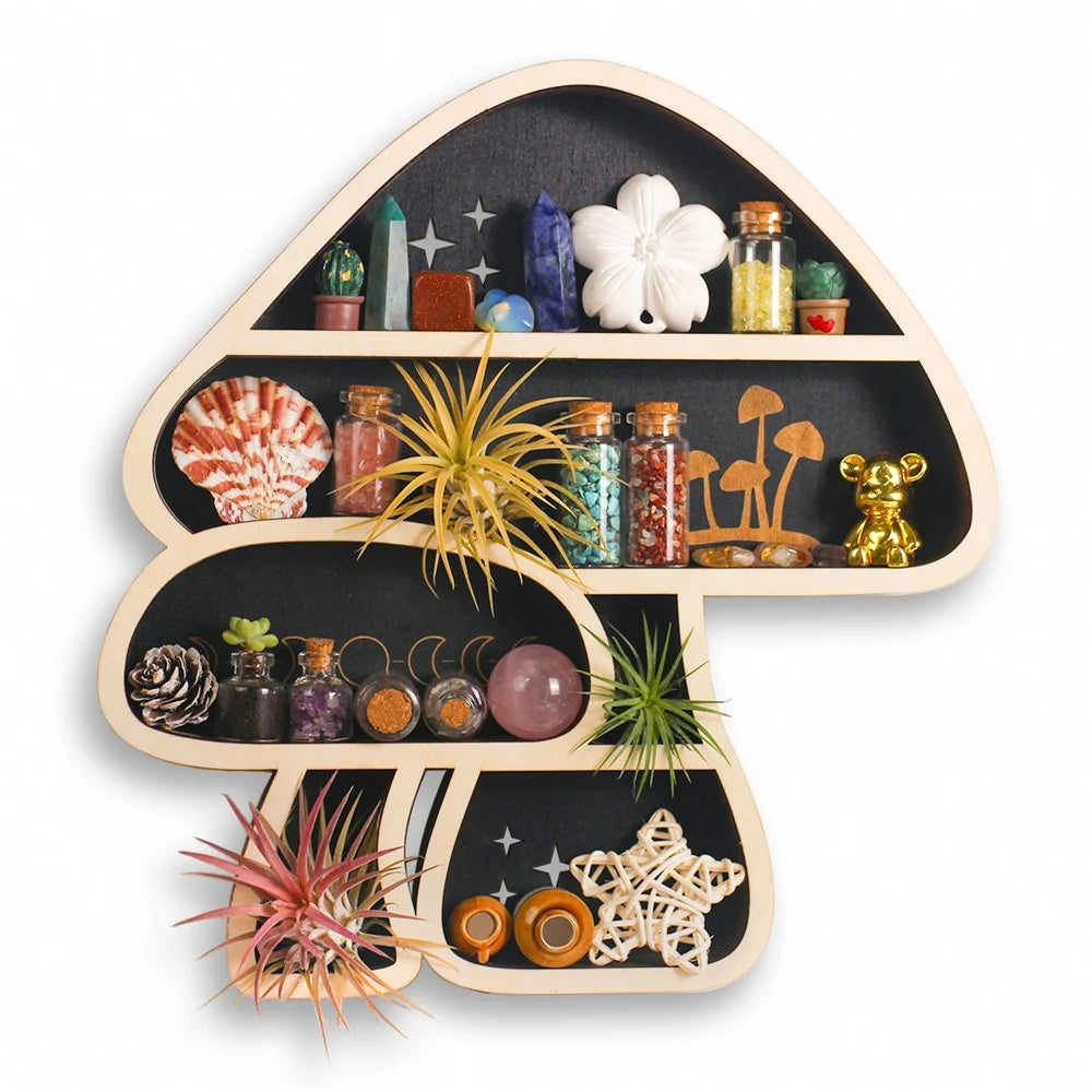 Mushroom Shape Wall Mounted Wooden Small Potted Plant Storage Shelf Ornament Display Rack - 1