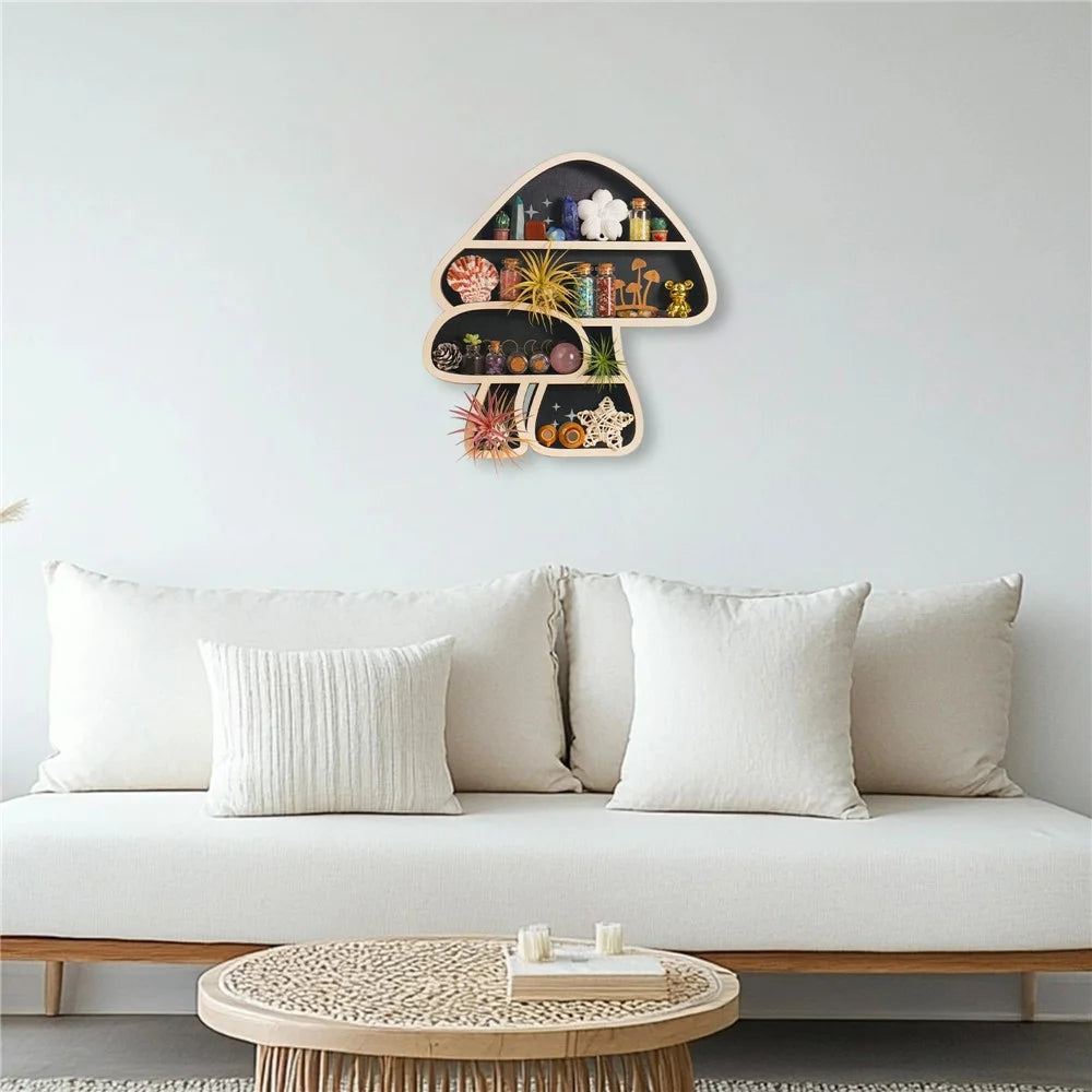 Mushroom Shape Wall Mounted Wooden Small Potted Plant Storage Shelf Ornament Display Rack - 6
