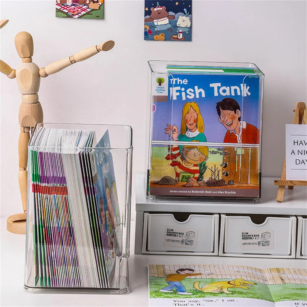 Clear Children's Book Organizer Desktop Bookshelf Storage Box For Picture Books / Desk Organization - 6
