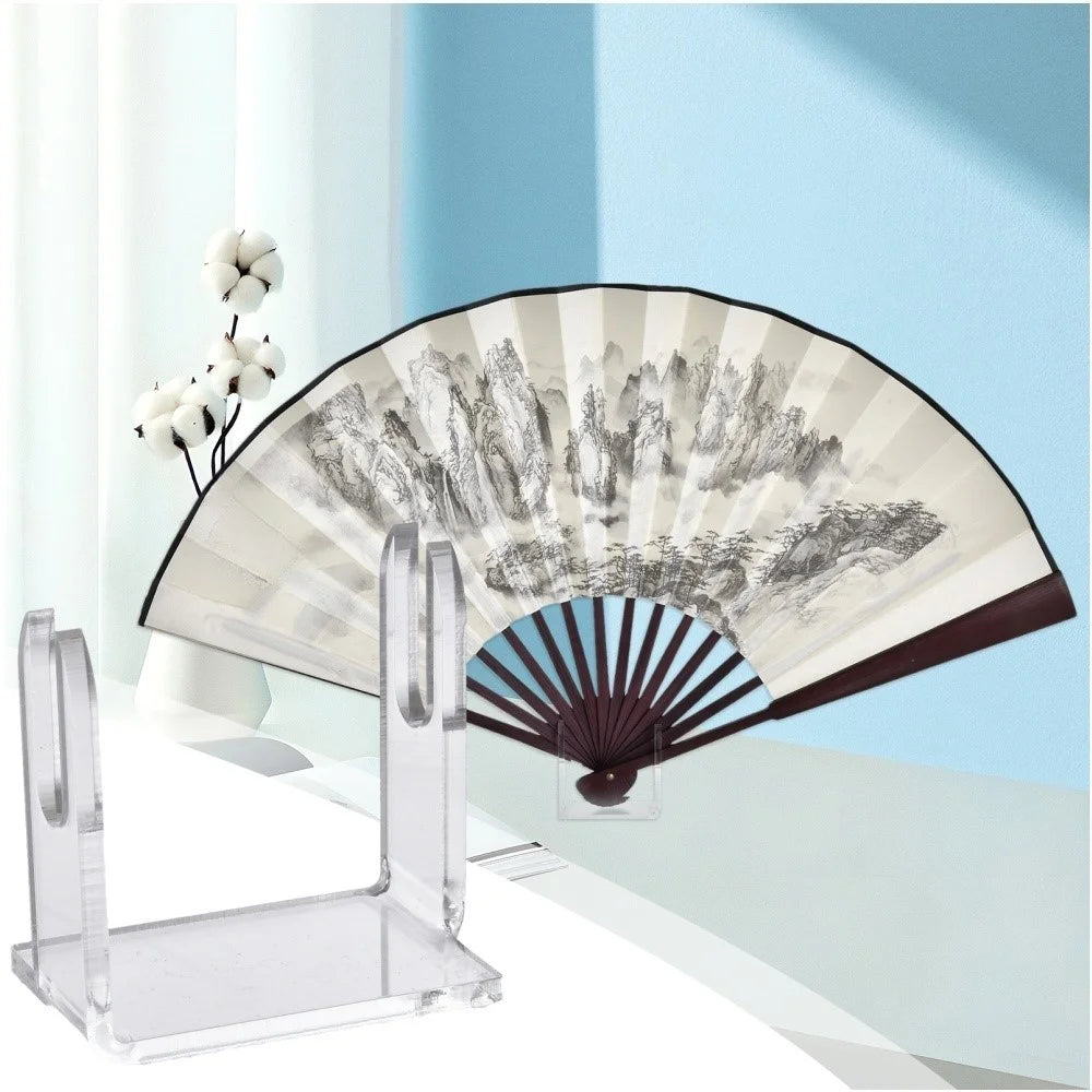 2PCS Acrylic Fan Display Stand For Folding Fans Holder Organizer Rack Transparent Showcase - 2