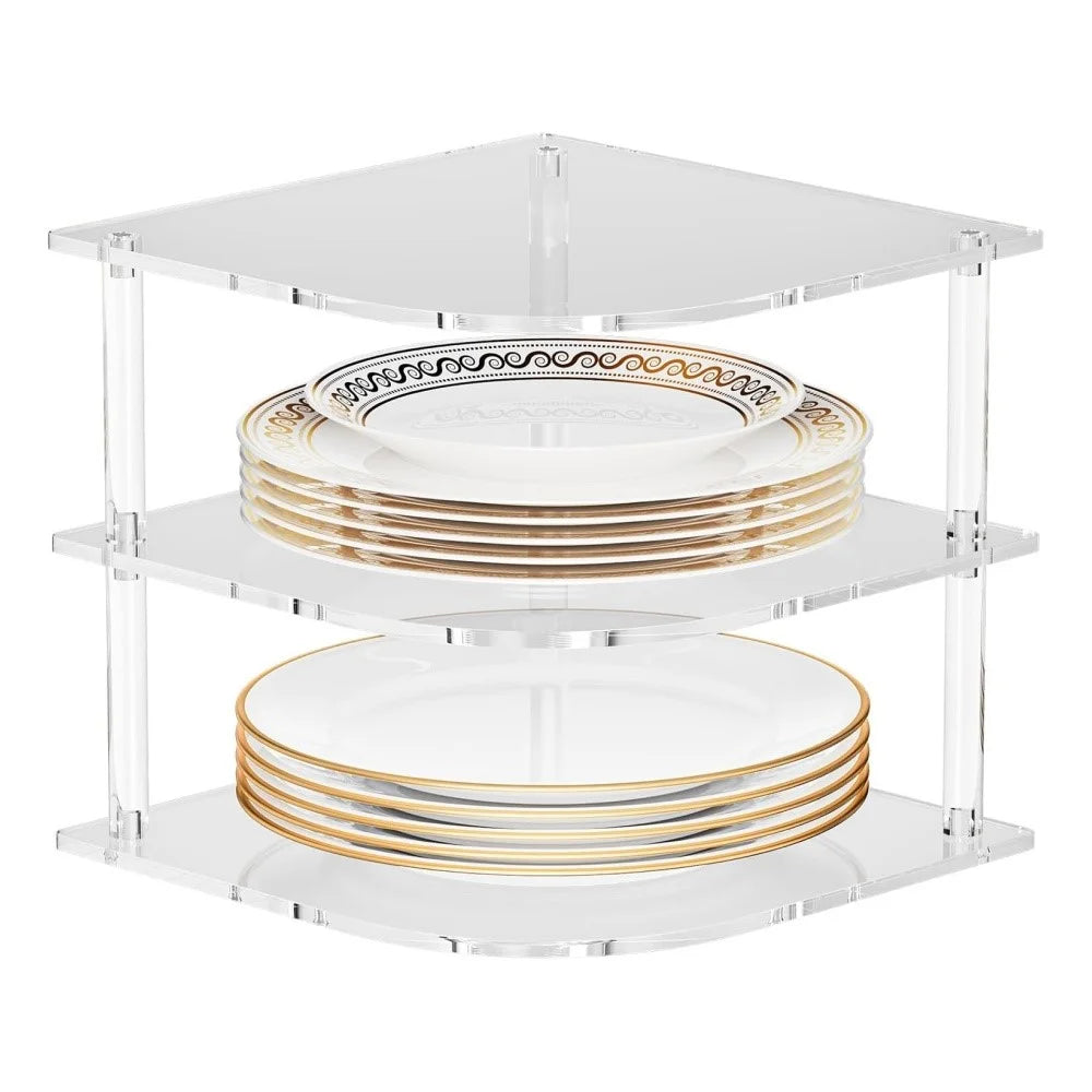 YX165 3 Tier Space Saving Acrylic Corner Organizer Kitchen Bathroom Countertop Storage Shelf - 2