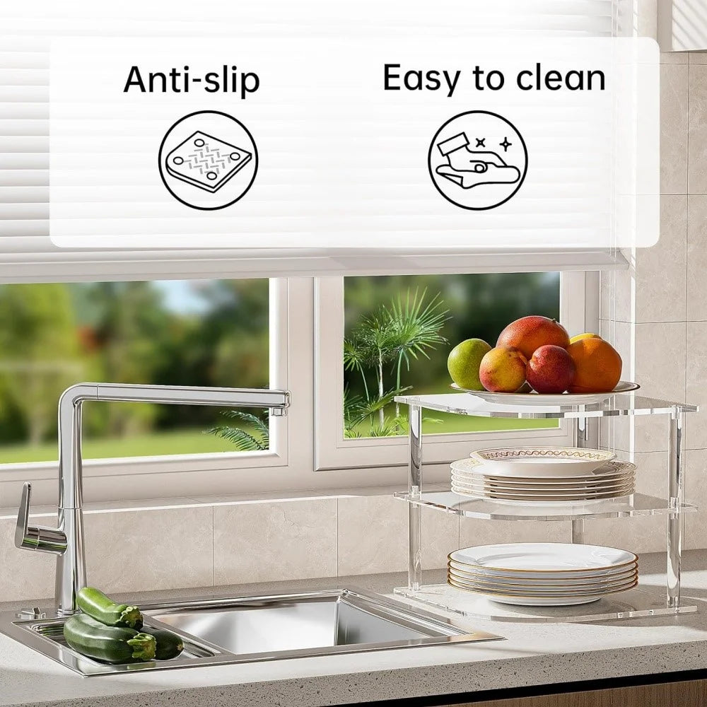 YX165 3 Tier Space Saving Acrylic Corner Organizer Kitchen Bathroom Countertop Storage Shelf - 3