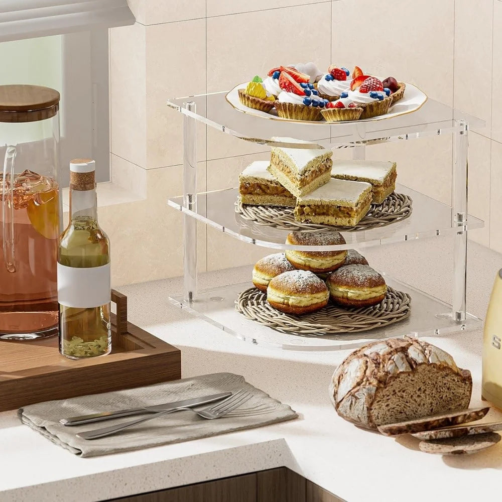 YX165 3 Tier Space Saving Acrylic Corner Organizer Kitchen Bathroom Countertop Storage Shelf - 7