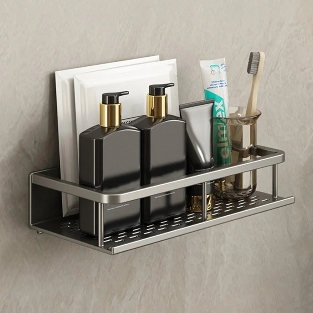 30cm Bathroom Storage Rack Wall Mounted Ventilated Draining Basket No Drill Organizer For Toiletries - 1