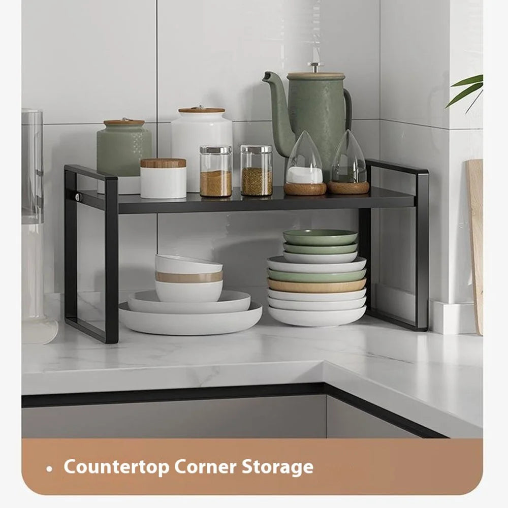 Kitchen Cabinet Organizer 25cm Height Shelf Rack Cookware Dish Storage Stand Spice Holder - Black - 6