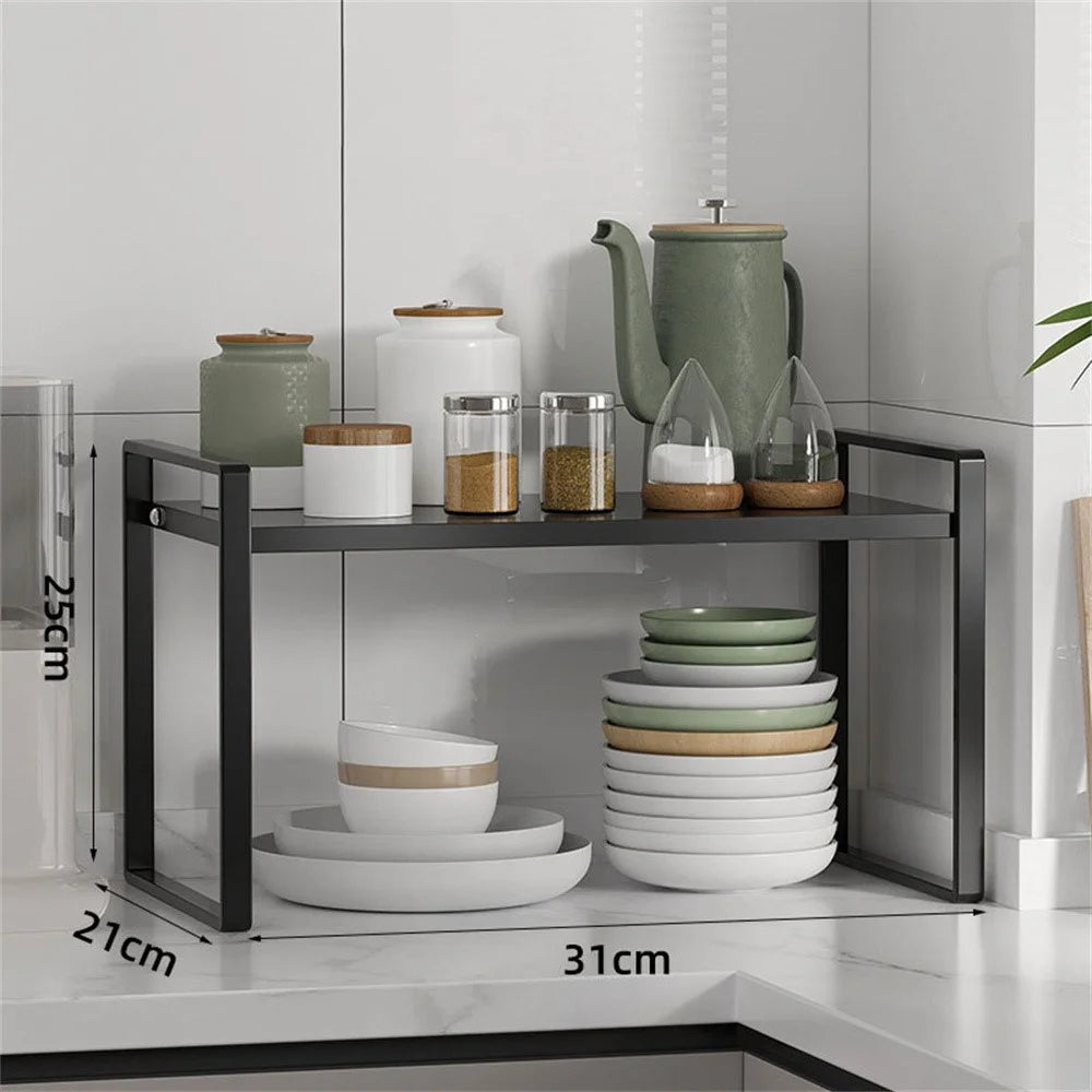 Kitchen Cabinet Organizer 25cm Height Shelf Rack Cookware Dish Storage Stand Spice Holder - Black - 7