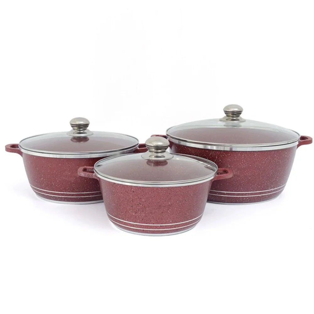 6Pcs / Set Aluminum Cookware Set Maifanite Non-Stick Pots Pans Die-Cast Cooking Set - Red - 1