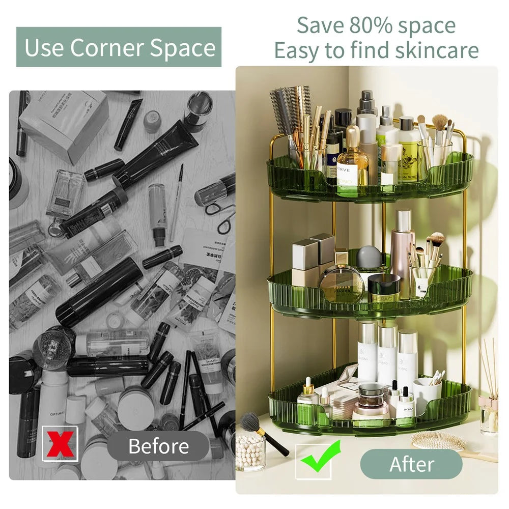 3-Tier Corner Desktop Organizer Makeup Storage Shelf Bedroom Bathroom Vanity Skincare Cosmetic Rack - Transparent Green - 4