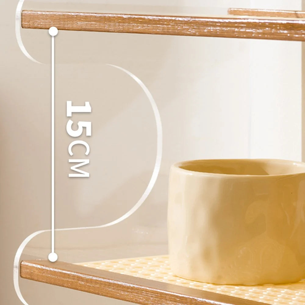 Bamboo Wood Acrylic 3 Tier Cup Holder Stand For Desk Table Coffee Mug Organizer 49cm Storage Rack - Brown - 6
