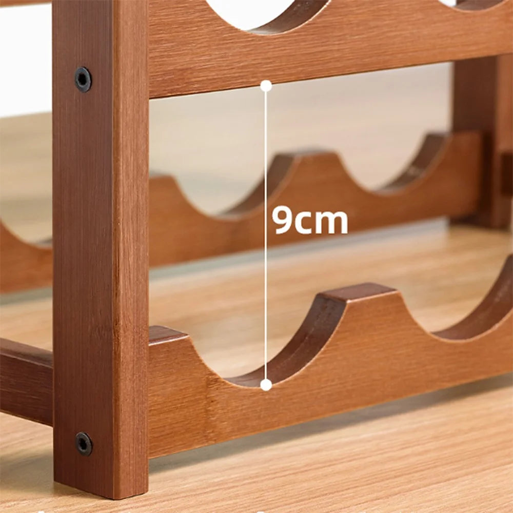 Creative 3-Tier Wine Rack for 9 Bottles Bamboo Tabletop Display Stand Home Bar Storage Organizer - 6