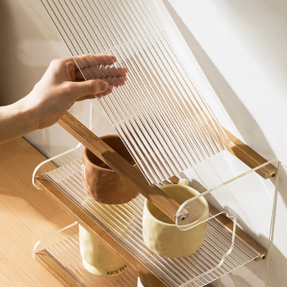 35cm 3 Tier Desktop Organizer for Office Home Bamboo Acrylic Storage Shelf Desk Rack - Beige - 7