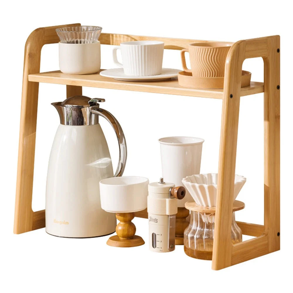 50cm Length Bamboo Mug Holder Desktop Cup Organizer for Tea Coffee Drinkware Storage Rack - Bamboo Color - 1
