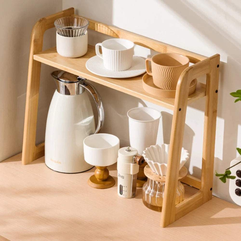 50cm Length Bamboo Mug Holder Desktop Cup Organizer for Tea Coffee Drinkware Storage Rack - Bamboo Color - 2