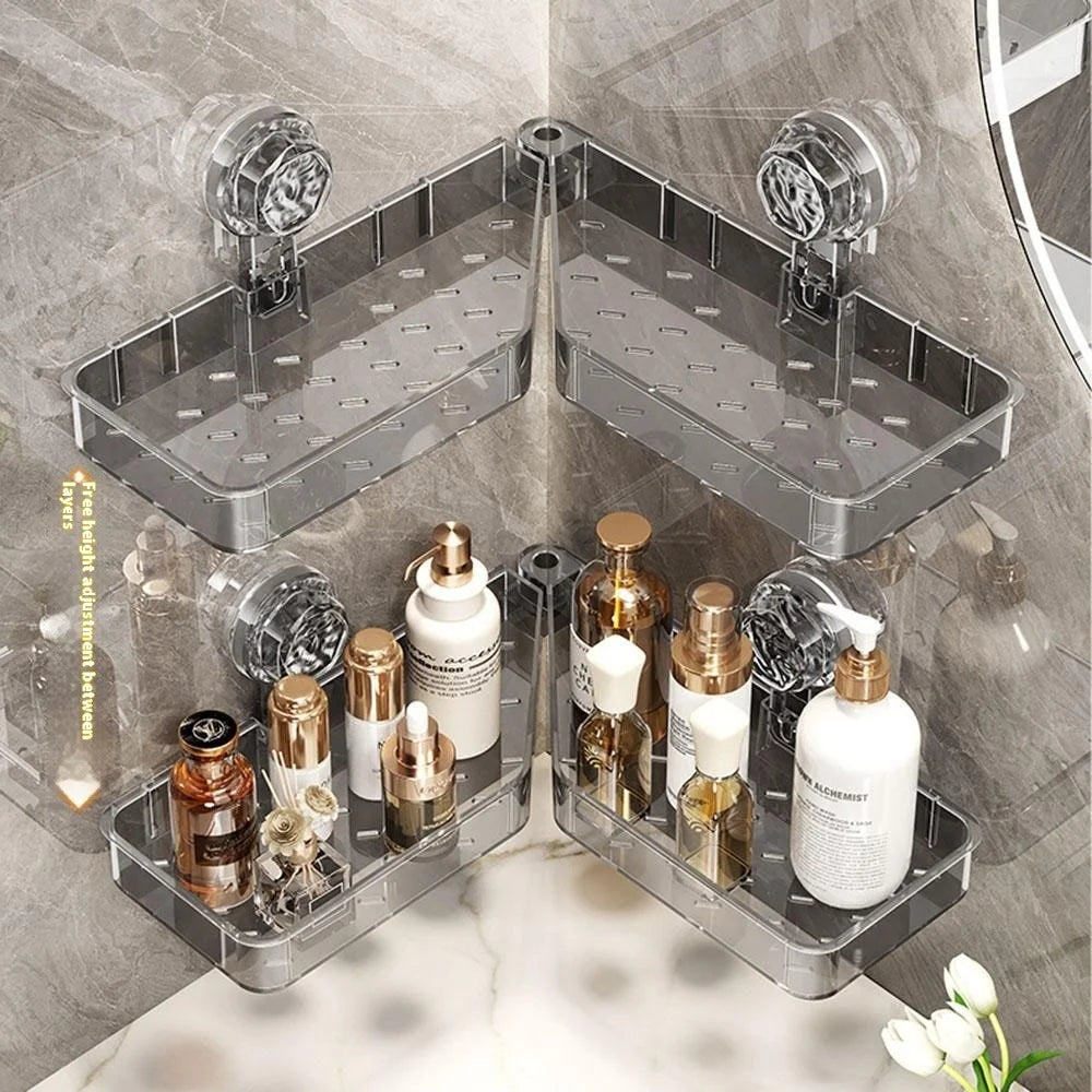 U-Shaped Faucet Organizer For Bathroom Sink No Drill Storage Rack Wall Mounted Shelf - Transparent Grey - 4