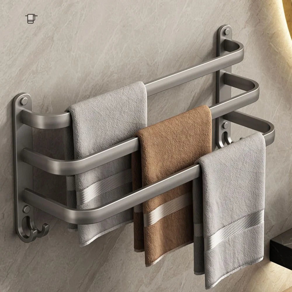 50cm 3-Rod Adhesive Bathroom Shelves Towel Holder No Drill Wall Mount Metal Hanger for Towels / Clothes - 2