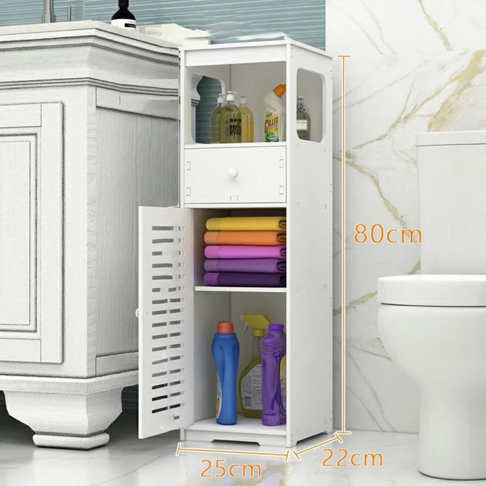 Multi-Tier Bathroom Storage Cabinet PVC Floor Standing Shelf with Drawer - 5