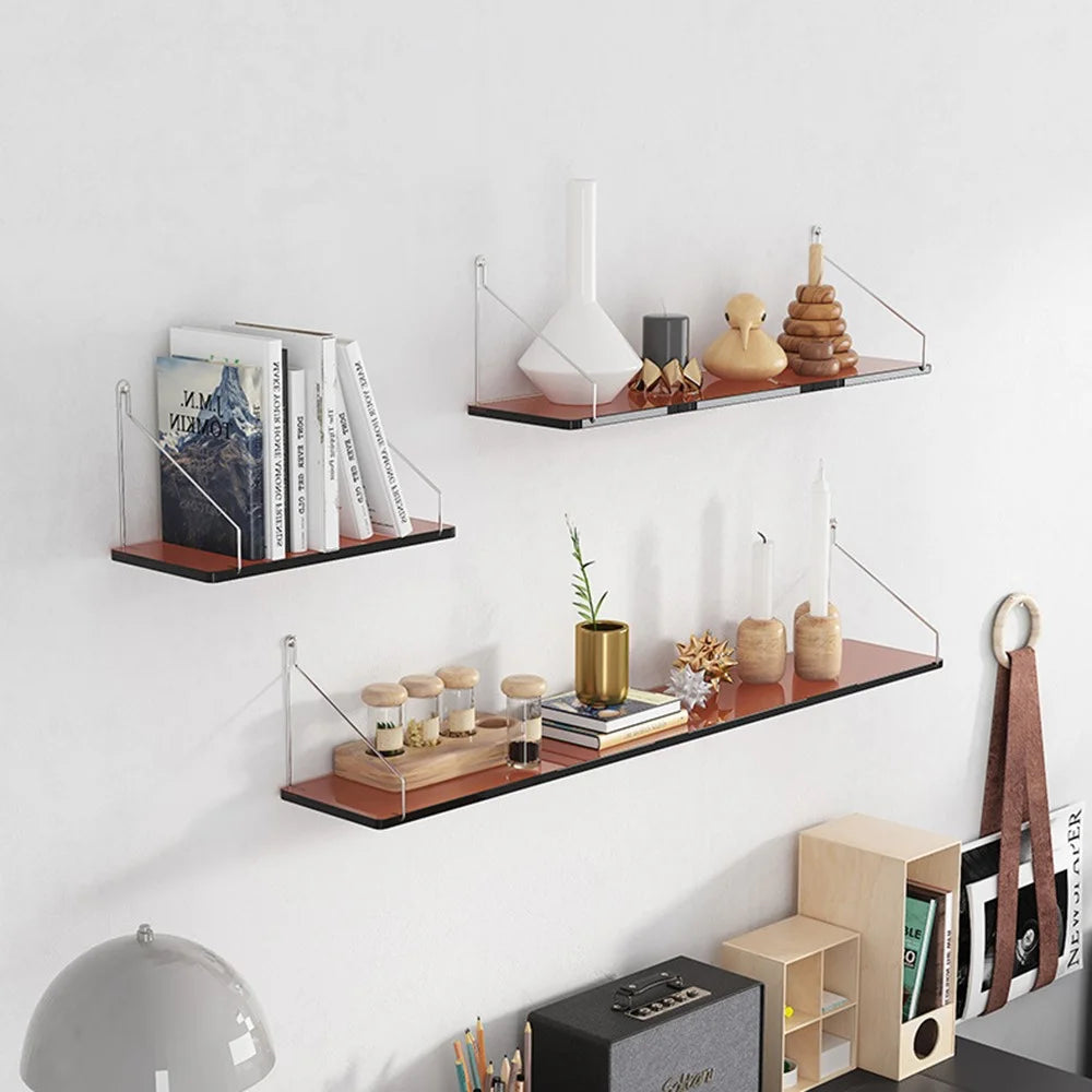 30 x 15cm Wall Mounted Floating Shelf Transparent Acrylic Bookshelf Display Rack for Living Room - Transparent Tawny - 2