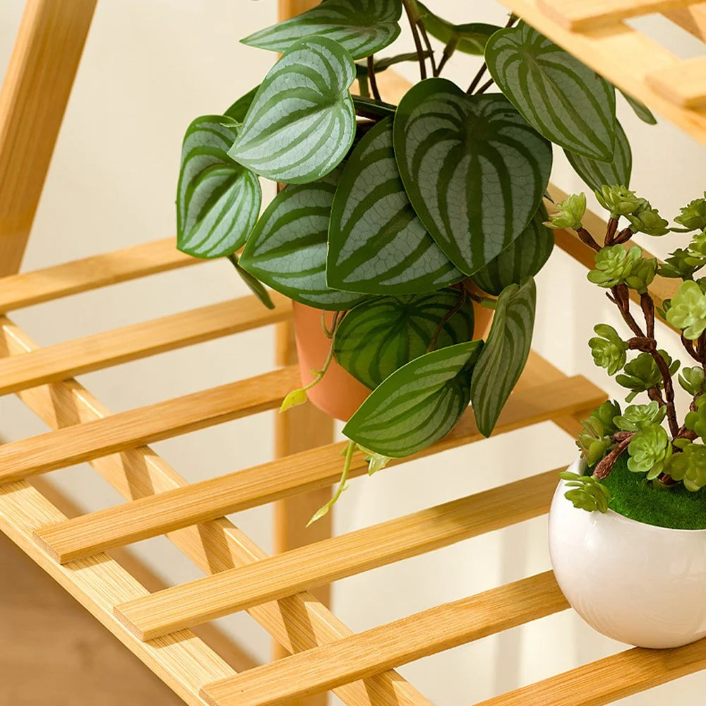 2-Tier 70cm Folding Wooden Plant Stand Indoor Flower Shelf Ladder Display Rack for Home / Garden / Balcony - 2