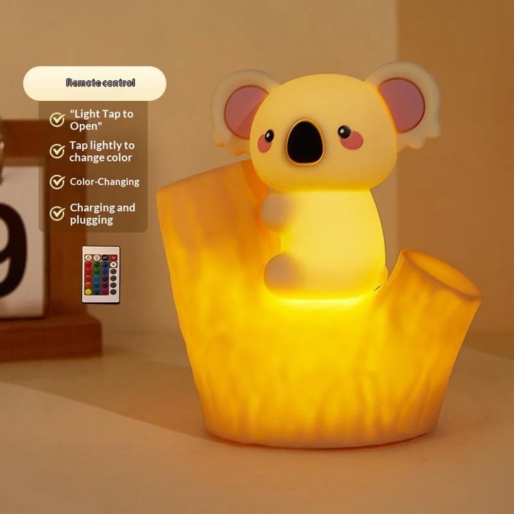820 7-Color Gradient Koala Tap-Activated Control Light 2-Level Dimming Timer Cartoon Silicone Night Lamp Charging Remote Control - 2
