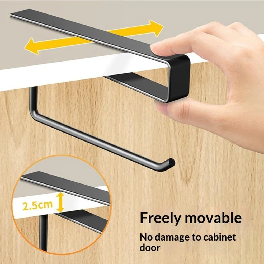 2Pcs Large Carbon Steel Lid Organizer Drill-Free Paper Towel Holder Carbon Steel Hanging Rack Space Saving - Black - 3