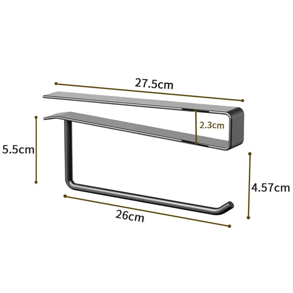 2Pcs Large Carbon Steel Lid Organizer Drill-Free Paper Towel Holder Carbon Steel Hanging Rack Space Saving - Black - 7