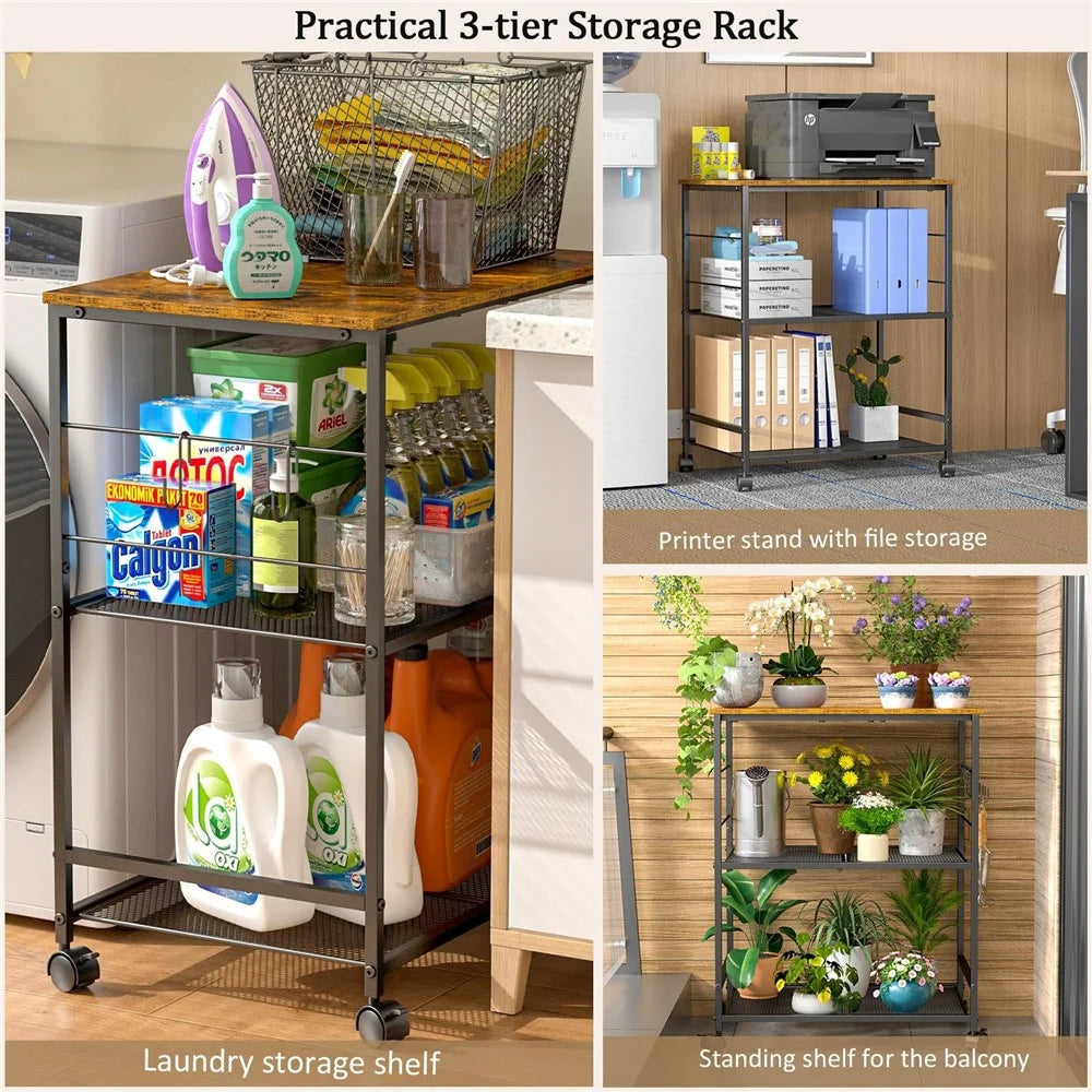 Carbon Steel Kitchen Cart Storage Rack Multi-Layer Organizer Microwave Oven Shelf with 360° Swivel Wheels - Black - 4