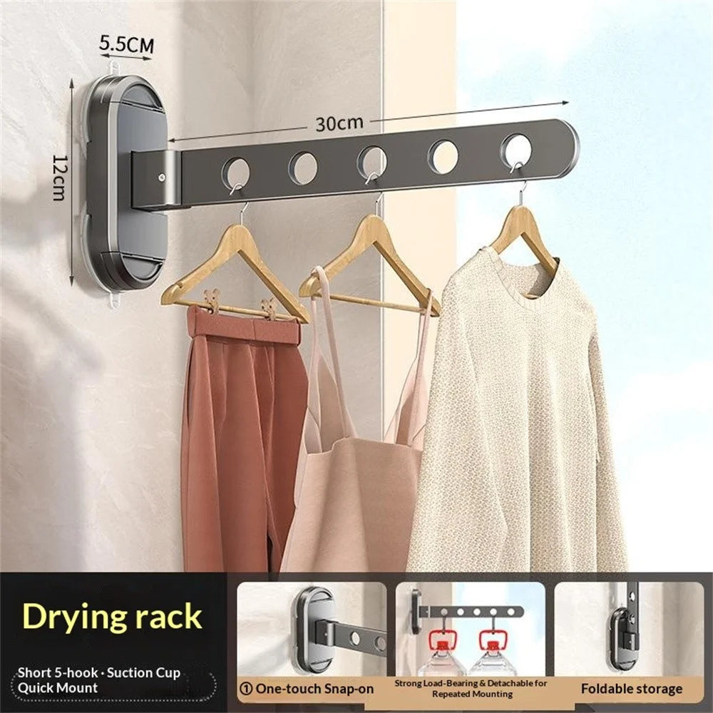 30cm Length 5-Hole Clothes Hanger Suction Cup Wall Mounted Foldable Drying Rack Indoor Laundry Organizer - Tarnish - 4