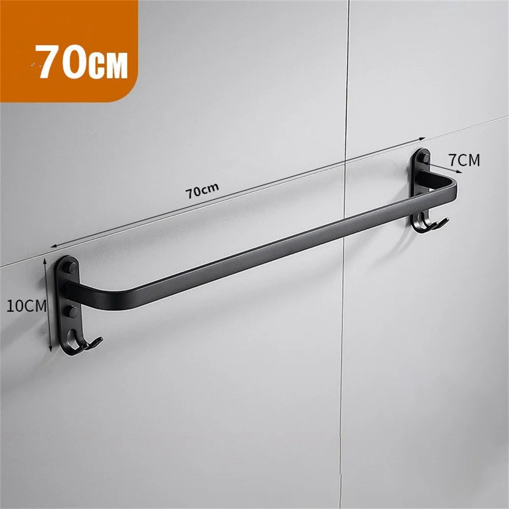 70cm Single Bar Towel Rack Wall Mounted Space Aluminum Bathroom Towel Holder Hanger - Black - 4
