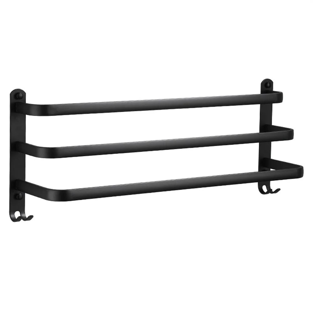 50cm 3-Tiers Towel Bars Wall Mounted Space Aluminum Towel Rail Rack for Bathroom - Black - 1