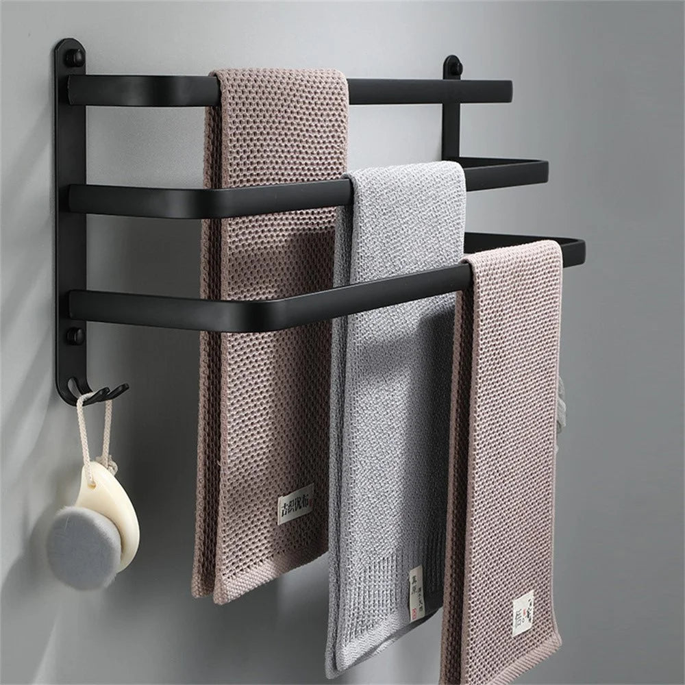 50cm 3-Tiers Towel Bars Wall Mounted Space Aluminum Towel Rail Rack for Bathroom - Black - 4