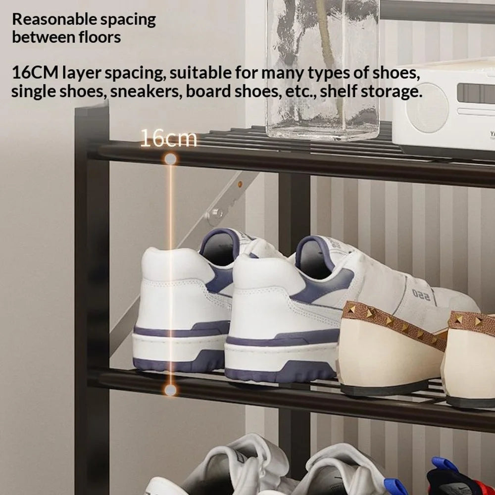 82x26x78cm 5-Tier Metal Shoe Rack Foldable No Assembly Storage Organizer Shelf for Entryway Door - Black - 5