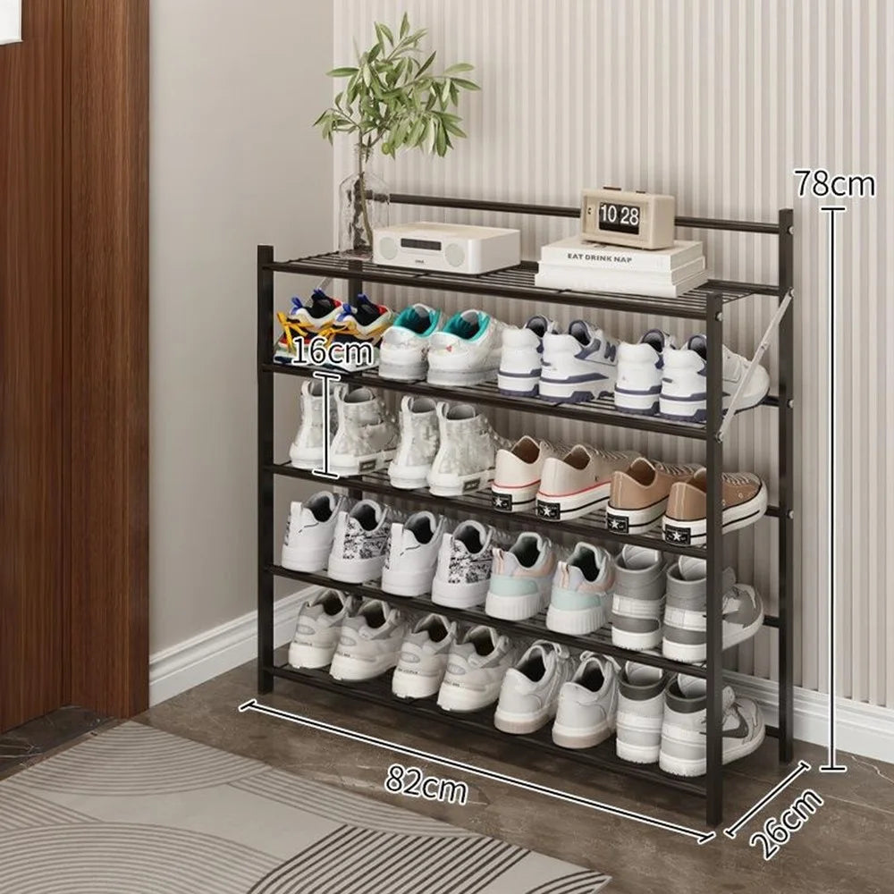 82x26x78cm 5-Tier Metal Shoe Rack Foldable No Assembly Storage Organizer Shelf for Entryway Door - Black - 6