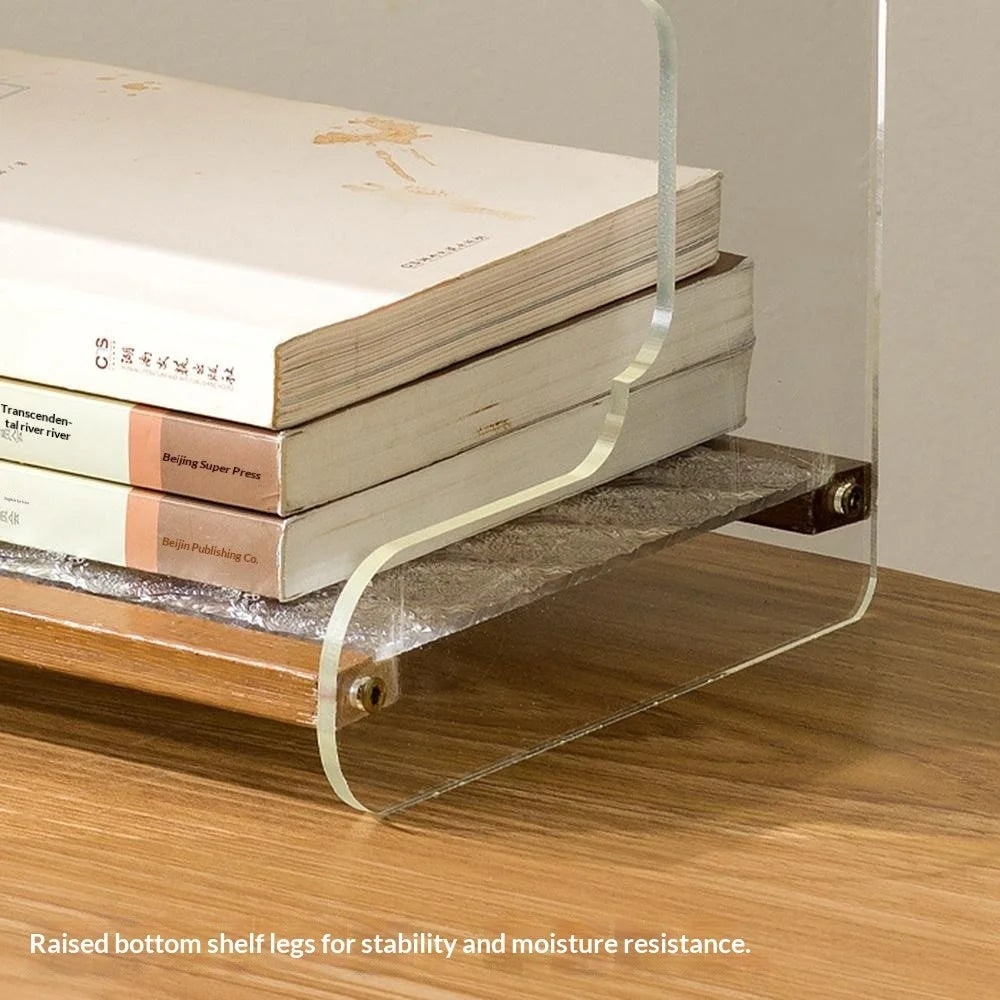 35x19x52cm 4-Tier Desktop Organizer Shelf Acrylic Wood Books Cup Storage Rack for Home Office Desk - Milk White - 6