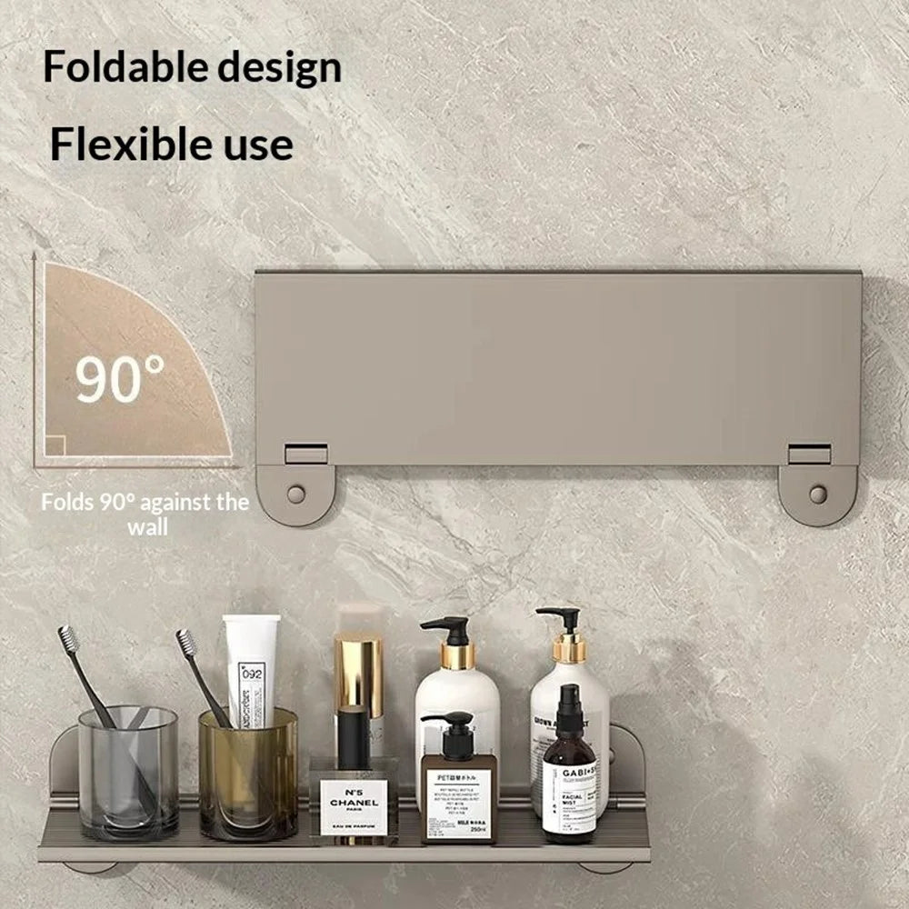 30x12x7cm Bathroom Aluminum Folding Wall Shelf No-Punch 90 Degree Foldable Storage Rack for Toilet Kitchen - 3