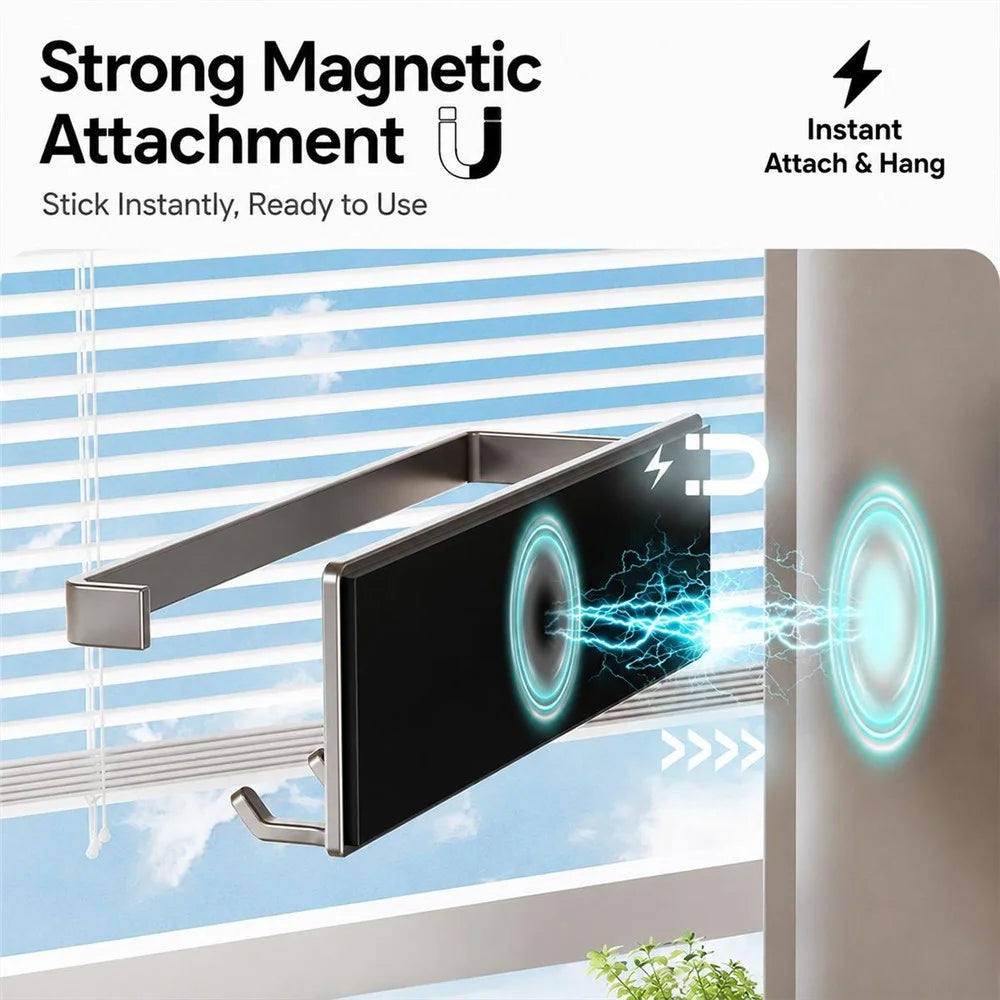 Magnetic Kitchen Paper Towel Holder with 6Pcs Hooks Carbon Steel Fridge Side Wall-Mounted Storage Rack for Organization - Gunmetal Grey - 3