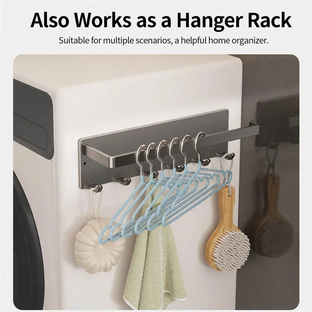 Magnetic Kitchen Paper Towel Holder with 6Pcs Hooks Carbon Steel Fridge Side Wall-Mounted Storage Rack for Organization - Gunmetal Grey - 7