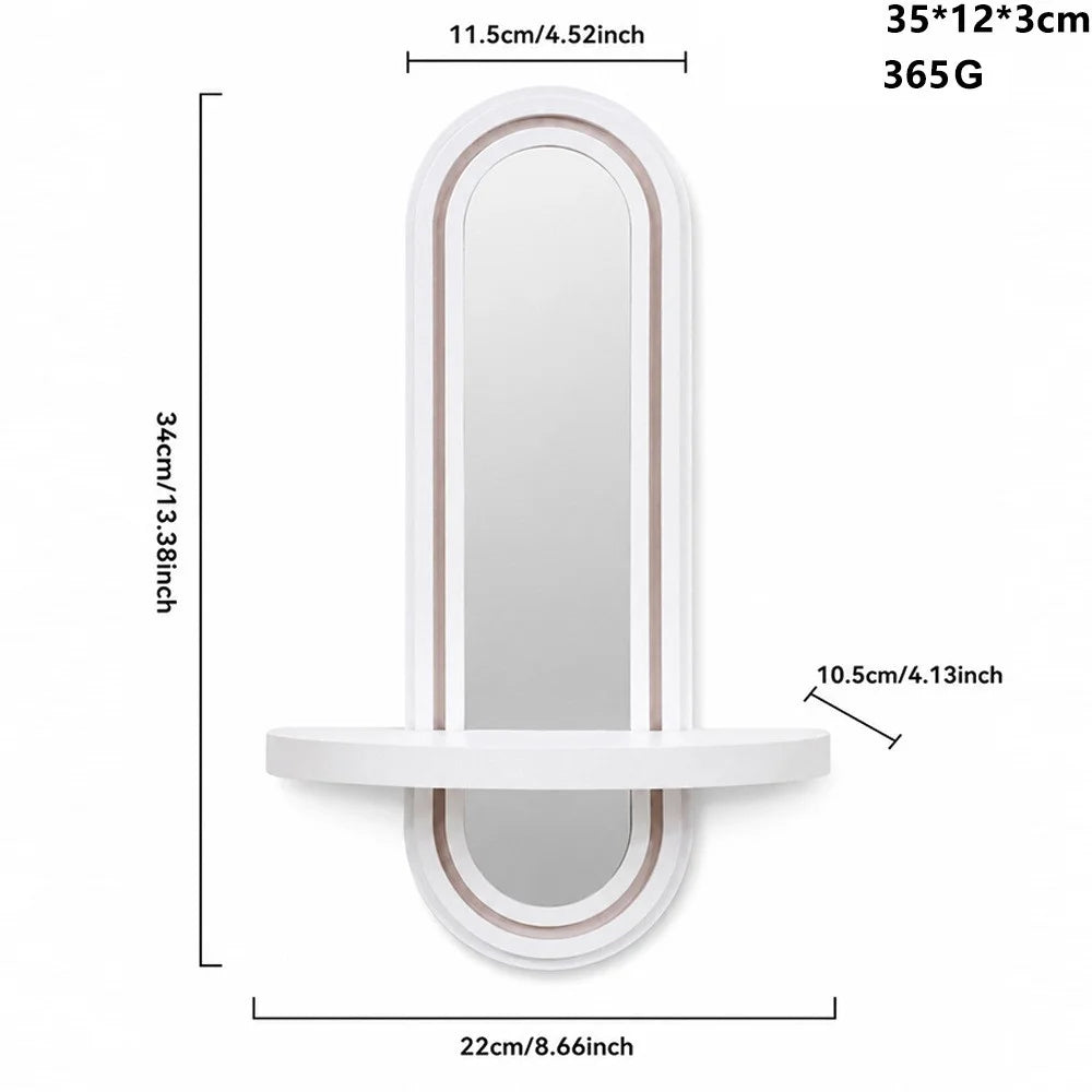 2 in 1 Bohemian Oval Wall Mounted Mirror with Wooden Storage Shelf for Bedroom Bathroom - White - 6