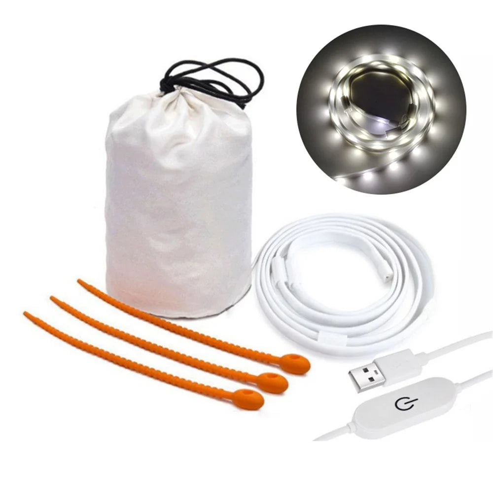 1.5m 90-LED String Light Strip Lamp Outdoor Single Color Lighting Lamp with 5V Touch Control Switch - White Light - 1